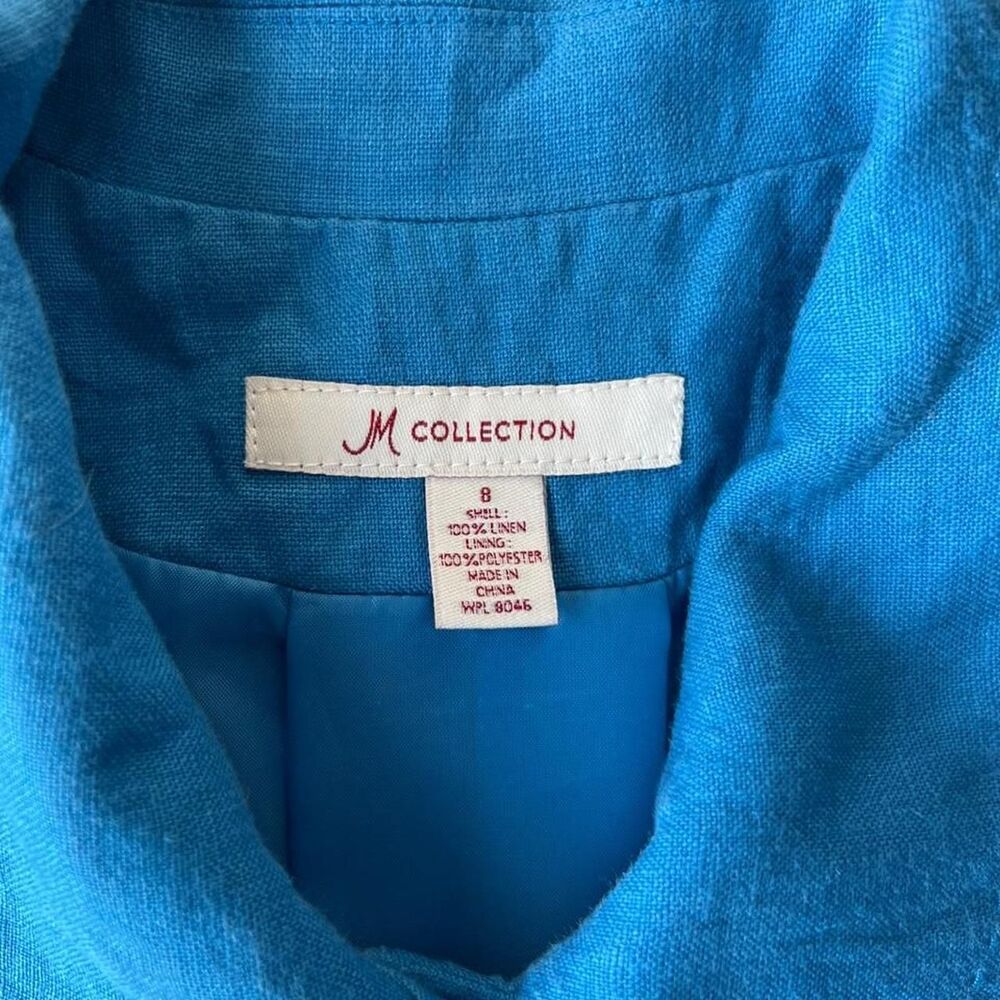 JM Collection Blue 100% Linen Button Up Jacket Blazer Top Clear Buttons Womens 8 - Picture 4 of 8